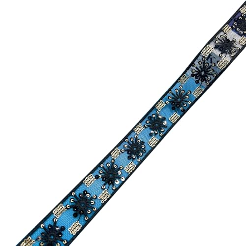 Whakano 10 Yards Stickerei Pailletten Blumen Spitzenbesatz 3,5CM Breit,Dekoband,Spitzenbordüre zum Nähen Band für DIY Nähen Basteln Kleidung,Vorhänge,Halsband,Scrapbooking Dekoration,Schwarz Gold von Whakano