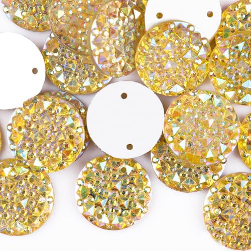 Whakano 100 Stück Acryl Bunt Strass 14mm,Strasssteine zum Aufnähen,Große Strasssteine mit Löchern,Handgenähtes Strasssteine Zubehör für DIY-Kleidung Handwerk Schuhe Tasche Hochzeit Dekorationen,Gelb von Whakano