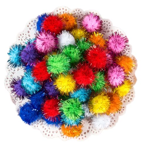 Whakano 100 Stück Glitzer Pompons zum Basteln,Bunt Mini Pompons,Mini Pom Poms für Handwerk Herstellung,Bunte Pompons für Partydekor,Ostern,Kleidung,DIY Kreativen Handwerk Dekor,3cm von Whakano