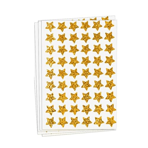 Whakano 1080 Stück/20 Blätter Sterne Aufkleber,Glitter Stern Belohnungssticker,Selbstklebend Dekorative,Sternaufkleber für Lehrer,Studenten,Scrapbooking,DIY-Grußkarten,Geschenkdeko,Gold von Whakano