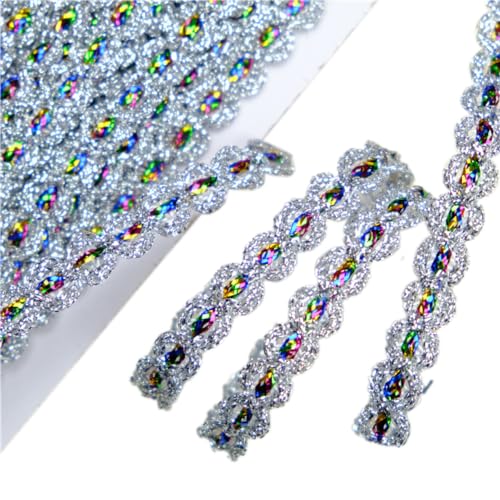 Whakano 18 m Glänzende Bunte Spitze 1,1cm,Geflochten Band Glitzer Borte aus Dekoband Zierband Geschenkband Bortenband für DIY Nähen Handwerk,für Hochzeit,Kleidung Deko,Stirnband,Gürtel,1 Stück Silber von Whakano