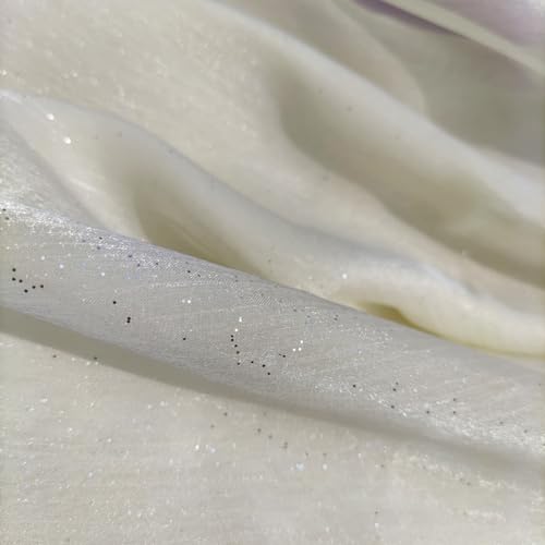 Whakano 1m Glänzend Sternenhimmel Druck Organza Stoffe zum Nähen Meterware,Chiffon Stoff 150cm Breit,Plissierter Stoff Tüll,für Nähen Basteln,Gardine Vorhänge,Kostüm Kleid Bekleidung,Beige von Whakano