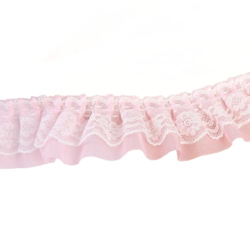 Whakano 1m Plissiertes Spitzenborte 5cm Breit Spitzenband,Rüschenbesatz Dekoband,Band für DIY Nähen Handwerk,Kleidung,Hochzeitskleid,Blumensträuße,Kopfbedeckung,Vorhänge Dekoration,Rosa von Whakano