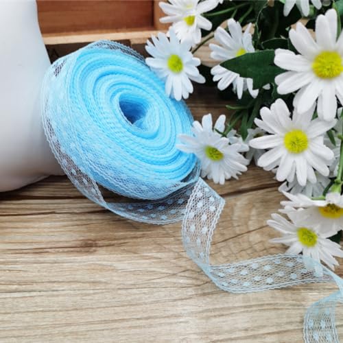 Whakano 2 Rollen 30m Hohl Gepunktetes Spitzenband,Polyester Spitzenbesatz 1,5cm Breit,Geschenkband,Dekoband Zierband Spitzenborte,für Nähen Handwerk,DIY Kleidung,Blumensträuße Dekor,Hellblau von Whakano