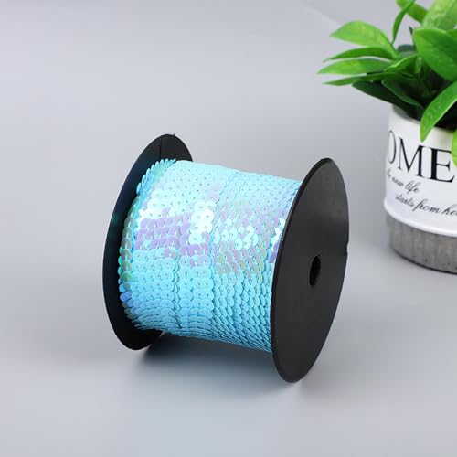 Whakano 2 Rollen Glitter Paillettenband 100 Yards,Paillettenbesatz,6mm Bunte Flache Runde Paillette,Pailletten Bänder füR DIY NäHen Kostüme Handwerk Verzierungen Bühnenkostüme,Vorhänge,Hellblau A von Whakano