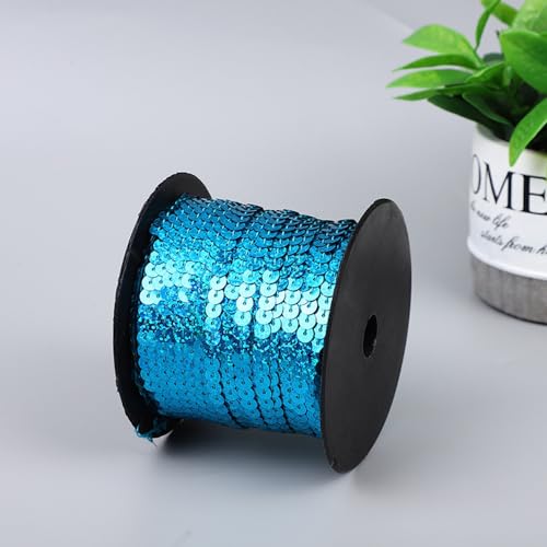 Whakano 2 Rollen Glitter Paillettenband 100 Yards,Paillettenbesatz,6mm Bunte Flache Runde Paillette,Pailletten Bänder füR DIY NäHen Kostüme Handwerk Verzierungen Bühnenkostüme,Vorhänge,Blau A von Whakano