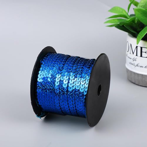 Whakano 2 Rollen Glitter Paillettenband 100 Yards,Paillettenbesatz,6mm Bunte Flache Runde Paillette,Pailletten Bänder füR DIY NäHen Kostüme Handwerk Verzierungen Bühnenkostüme,Vorhänge,Blau A von Whakano