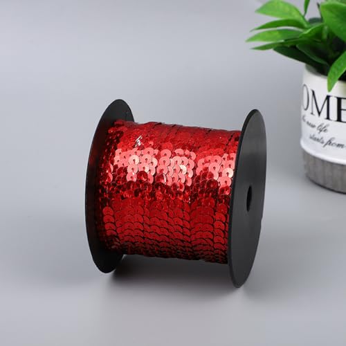 Whakano 2 Rollen Glitter Paillettenband 100 Yards,Paillettenbesatz,6mm Bunte Flache Runde Paillette,Pailletten Bänder füR DIY NäHen Kostüme Handwerk Verzierungen Bühnenkostüme,Vorhänge,Rot A von Whakano