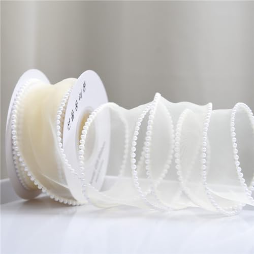 Whakano 2 Rollen Organza Perle Schleifenband Transparentes Chiffonband Organzaband Schleifenband Dekoband für Hochzeit Geburtstag Weihnachten Handwerk Kuchen Geschenkverpackung,4,5m x 4cm,Gelb von Whakano