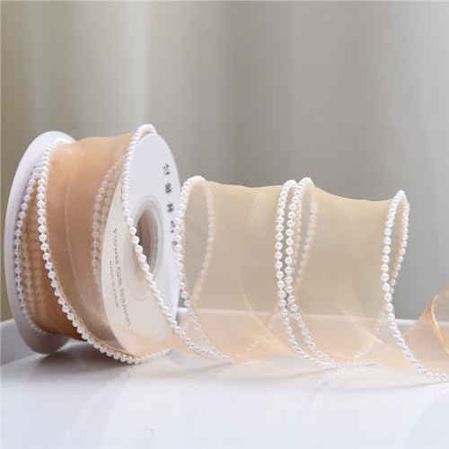 Whakano 2 Rollen Organza Perle Schleifenband Transparentes Chiffonband Organzaband Schleifenband Dekoband für Hochzeit Geburtstag Weihnachten Handwerk Kuchen Geschenkverpackung,4,5m x 4cm,Hellgelb von Whakano