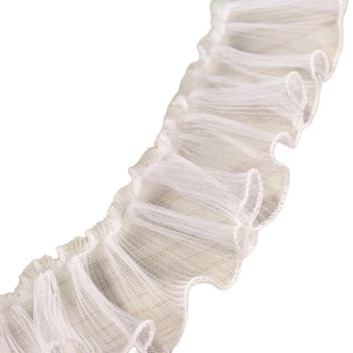 Whakano 2 Yards Mesh Spitzenband Rüschen Spitzenborte 7,6cm Breite,Spitzenbesatz Spitze-Borten Deko,Geschenkband,Bänder zum Nähen Tischdeko,Hochzeit,DIY Nähen Handwerk,Scrapbooking,Kleidung Deko,Weiß von Whakano