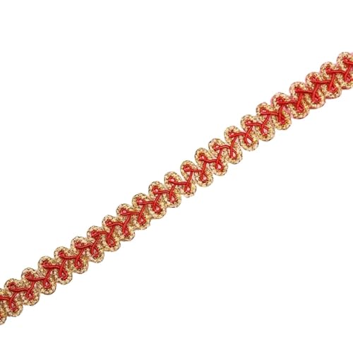 Whakano 20 Meter Geflochtene Spitzenband 1,2cm Breite,Braid Trim Posamentenborte Spitzenbesatz Zierband,Spitzen Borten Bänder zum DIY Nähen Handwerk,Tischdeko,Kleidung,Vorhang,Geschenkband,Gold Rot von Whakano