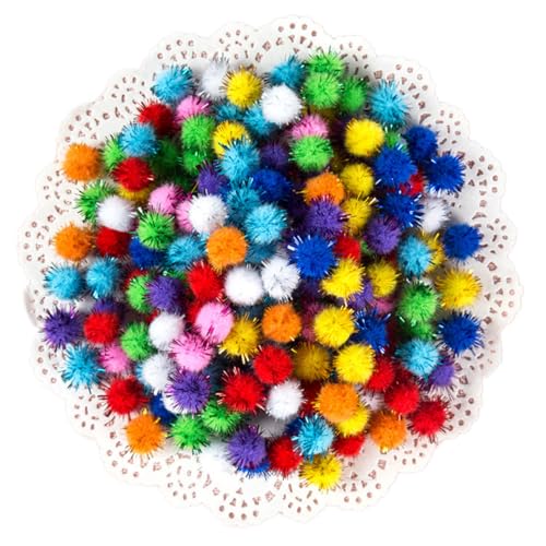 Whakano 200 Stück Glitzer Pompons zum Basteln,Bunt Mini Pompons,Mini Pom Poms für Handwerk Herstellung,Bunte Pompons für Partydekor,Girlanden,Ostern,Kleidung,DIY Kreativen Handwerk Dekor,1,5 cm von Whakano