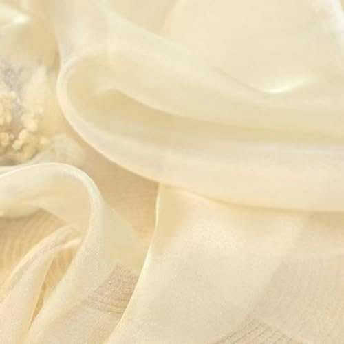 Whakano 2m Glänzend Organza Stoffe zum Nähen Meterware,Chiffon Stoff 140cm Breit,Weich und Fein Durchsichtig Stoff Tüll,für Nähen Basteln,Gardine Vorhänge,Kostüm Kleid Bekleidung,Beige von Whakano