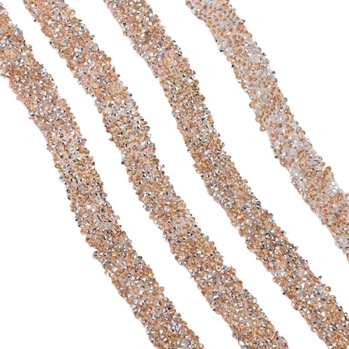 Whakano 2m Glitter Harz Strass Bänder zum Aufbügeln 1,5cm Breite Bling Edelstein Perlen Band,Dekoration Strassband zum Basteln,Hochzeit,Party Dekor,DIY Kunsthandwerk,Geschenkdekor,Champagner von Whakano