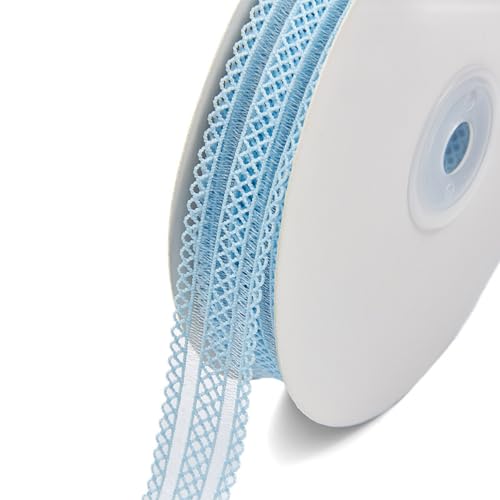 Whakano 3 Rollen 15 Yards Elastizität Spitzenbesatz,Spitzenband Borte 2cm Breit,Dekobänder Zierband Spitzenborte,Stretch-Spitzenbesatz für Nähen Handwerk,Blumen,Geschenkverpackung,Hellblau von Whakano