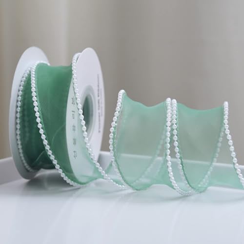 Whakano 3 Rollen Organza Perle Schleifenband Transparentes Chiffonband Organzaband Schleifenband Dekoband für Hochzeit Geburtstag Weihnachten Handwerk Kuchen Geschenkverpackung,4,5m x 4cm,Grün von Whakano