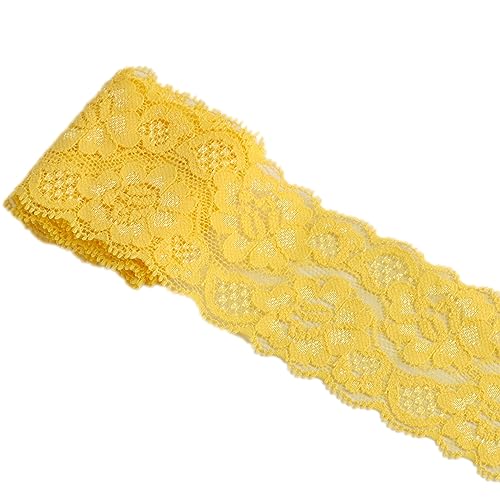 Whakano 5 Yards 6cm Spitzenband,Elastizität Spitzenbesatz,Elastizität Spitzenband,Blumen Muster Zierband Spitze Blumenband Borte,lace Trim Deko für Unterwäsche Kleidung Hochzeitskleid Tischdeko,Gelb von Whakano