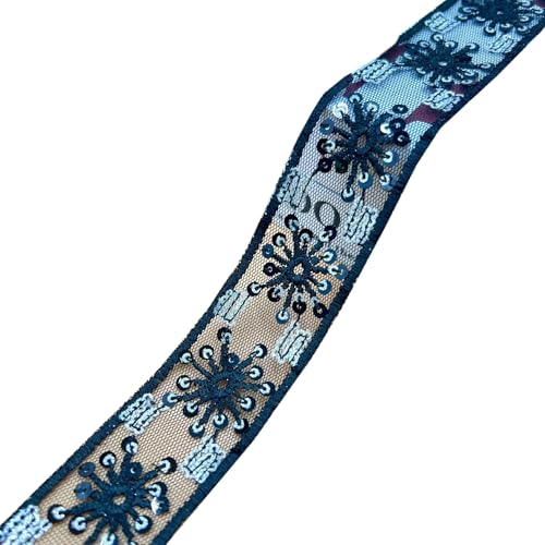 Whakano 5 Yards Stickerei Pailletten Blumen Spitzenbesatz 3,5CM Breit,Dekoband,Spitzenbordüre zum Nähen Band für DIY Nähen Basteln Kleidung,Vorhänge,Halsband,Scrapbooking Dekoration,Schwarz Silber von Whakano