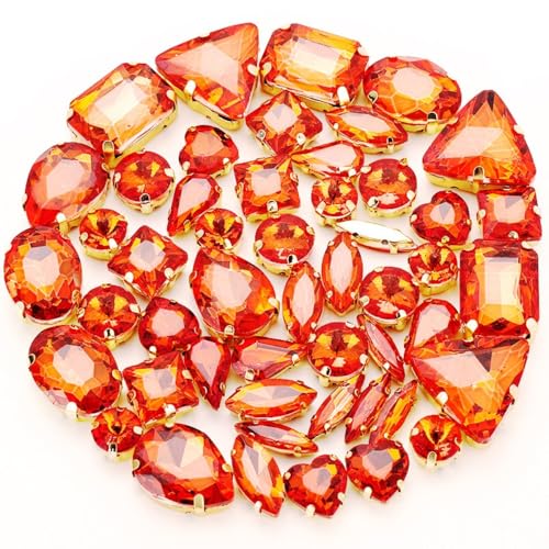 Whakano 50 Stück Glass Rhinestones,Strasssteine Zum Aufnähen,Schmucksteine Diamant,Strasssteine mit Löch,Kristall Strass,für DIY-Kleidung Handwerk Schuhe Tasche Hochzeit Dekorationen,Orange von Whakano