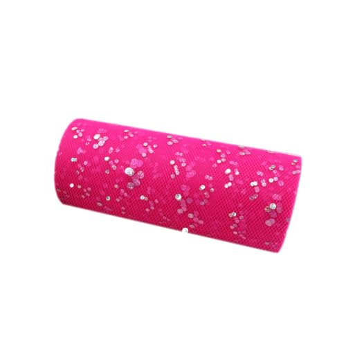 Whakano Glitzer Tüllrolle Stoffband mit kleine Pailletten Glitzer Dekostoff Tüllband,für Geschenkverpackung,Schleife,DIY,Nähen,Hochzeit Party Bankett Rock Kleidung Deko,Neon Pink,15cm x 25 Yards von Whakano