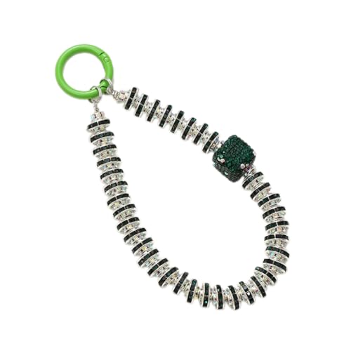 Whakano Handykette Universal,Handy Perlen Schlüsselband,Handyanhänger,Kurz Handyband,Handy Lanyard,Geeignet für Phones,abnehmbar Lanyard,Kette zum Umhängen Handgelenk,Smartphonekette,Dunkelgrün von Whakano