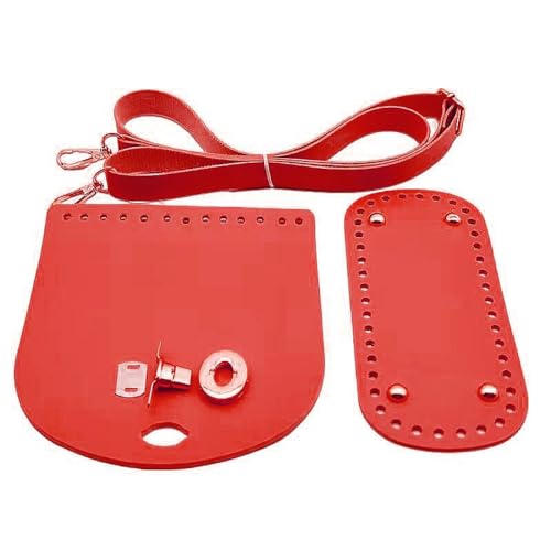 Whakano PU Leder Taschenboden zum Nähen,Handgefertigtes DIY Stricken Häkeln Taschen Zubehör für Taschenherstellung,Taschengurte/Tasche Twist Lock/Klappenabdeckung für Tragetaschen Crossbody,Rot von Whakano