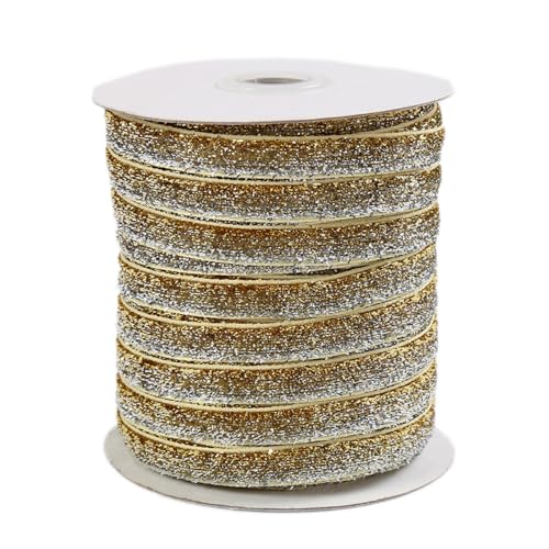 Whakano Samtband Glitzer Samt Dekoband Schleifenband Schmuckband Geschenkband,zum Verpacken von Geschenken,Nähen,Hochzeitsdekoration,Weihnachtsdekoration,Gold-Silber,1 cm x 50 Yards von Whakano