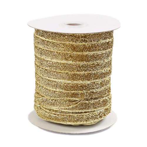 Whakano Samtband Glitzer Samt Dekoband Schleifenband Schmuckband Geschenkband,zum Verpacken von Geschenken,Nähen,Hochzeitsdekoration,Weihnachtsdekoration,Hell Gold,1,5 cm x 100 Yards von Whakano