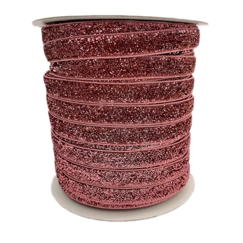 Whakano Samtband Glitzer Samt Dekoband Schleifenband Schmuckband Geschenkband,zum Verpacken von Geschenken,Nähen,Hochzeitsdekoration,Weihnachtsdekoration,Rosa,1 cm x 200 Yards von Whakano