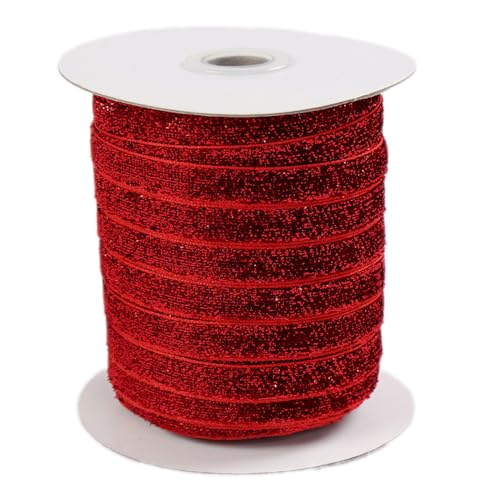 Whakano Samtband Glitzer Samt Dekoband Schleifenband Schmuckband Geschenkband,zum Verpacken von Geschenken,Nähen,Hochzeitsdekoration,Weihnachtsdekoration,Rot,1,5 cm x 100 Yards von Whakano