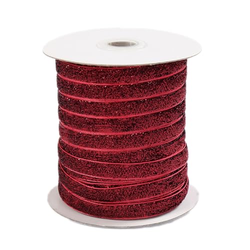 Whakano Samtband Glitzer Samt Dekoband Schleifenband Schmuckband Geschenkband,zum Verpacken von Geschenken,Nähen,Hochzeitsdekoration,Weihnachtsdekoration,Rotwein,1 cm x 50 Yards von Whakano