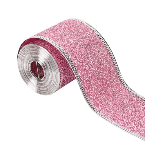 Whakano Weihnachtsband Glitzer Dekoband Schleifenband Schmuckband Geschenkband,zum Verpacken von Geschenken,Nähen,Hochzeitsdekoration,Weihnachtsdekoration,5 cm Breit x 10 Yards Long,Rosa von Whakano