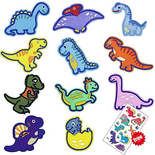 Bestickte Aufnäher mit Dinosaurier-Motiv, zum Aufbügeln für Kleidung, 11 Stück, bestickte Aufnäher für Kinder, DIY-Zubehör für Kleid, Jacken, Hut, Jeans (11 Dinosaurier-Thema) von Whale