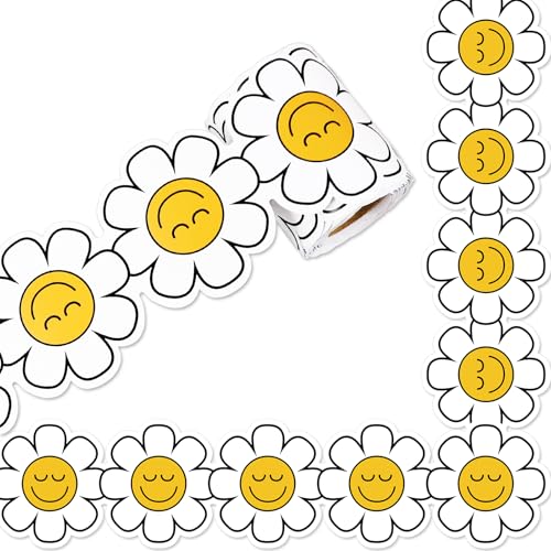 Whaline 10 m lange Retro-Gänseblümchen-Bordüre, gelb-weiß, Cartoon-Gänseblümchen, gestanzte Bordüre für Kreidetafel, Wanddekoration von Whaline