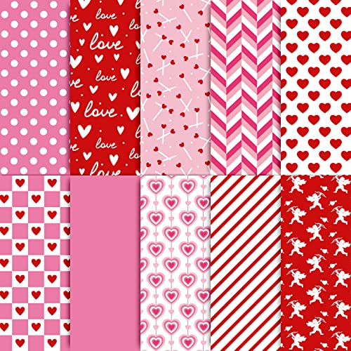 Whaline 100 Blatt Valentinstag Seidenpapier Verschiedene Muster Geschenkpapier Rot Rosa Weiß Dekoratives Kunstpapier für Hochzeit Jahrestag Geburtstag DIY Handwerk Geschenke Dekor Supplies, 10 Design von Whaline