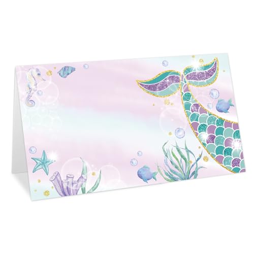 Whaline 100 Stück Meerjungfrauen-Platzkarten, 5,1 x 8,9 cm, violett, Zelt-Namenskarten, blanko, Sitzzuweisung, Etikettenkarten für Party-Tischdekoration von Whaline