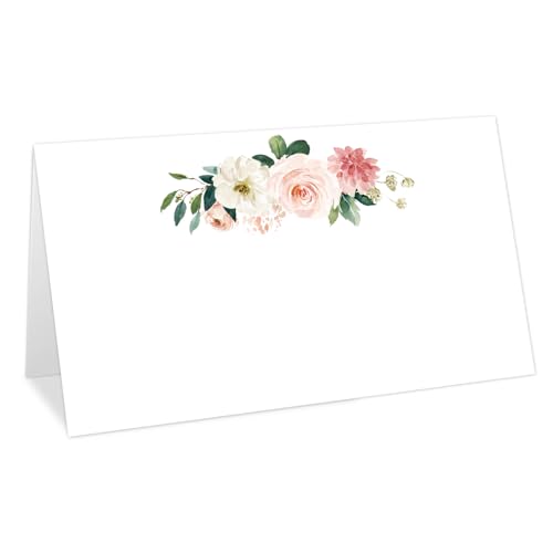 Whaline 100 Stück Tischkarten mit Blumenmuster, 5,1 x 8,9 cm, Aquarellblumen, Zeltkarten, Sitzkarten für Hochzeit, Brautparty, Party, Tischdekoration von Whaline