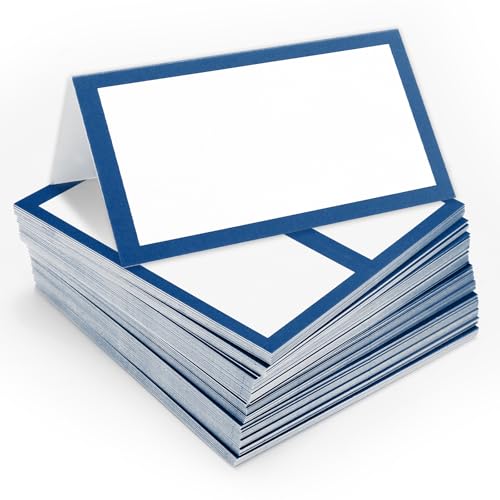 Whaline 100 Stück marineblaue Tischkarten, 8,9 x 5,1 cm, weiß, blanko, Zeltkarten, Hochzeitssitzkarten für Party, Tischdekoration von Whaline