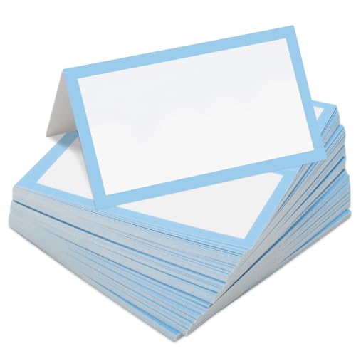 Whaline 100 Stück staubige blaue Tischkarten, 8,9 x 5,1 cm, weiß, blanko, Zeltkarten, Hochzeitssitzkarten für Party, Tischdekoration von Whaline