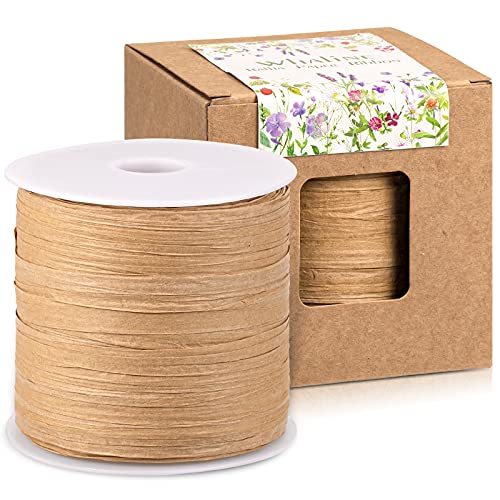 Whaline 209M Bast Raffia, Raffia Papierband Papierschnur, Naturbast Bindebast Geschenkband für Festival Geschenke DIY Handwerk und Dekoration Weben Floristen Gärtnern, 1/4 Zoll Breite von Whaline