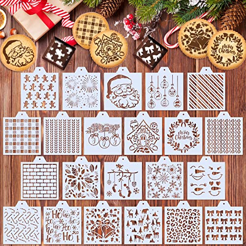 Whaline 22pcs Weihnachten Plätzchen Schablonen Schneeflocke Weihnachtsmann Zuckerstangen Blumen Lebkuchenmuster Airbrush Malerei Schablonen Weihnachten Keks Kuchen Backen Vorlagen für Xmas Party DIY von Whaline