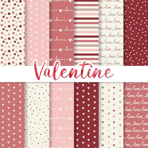 Whaline 24 Blatt Valentine Boho Muster Papier Pink Dot Stripe Heart Scrapbook Spezialpapier Doppelseitiges dekoratives Kunstpapier für DIY Handwerk Zubehör, 30 x 30 cm von Whaline