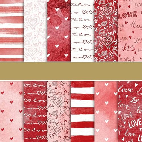 Whaline 24 Blatt Valentinstag Muster Papier Aquarell Liebe Herz Scrapbook Spezialpapier doppelseitig rot rosa Kunstpapier für DIY Handwerk, 15,2 x 15,2 cm von Whaline