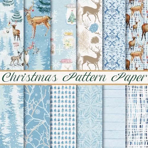 Whaline 24 Stück Weihnachtsmusterpapier blaues Rentier Scrapbook Spezialpapier Winter Wonderland Doppelseitiges dekoratives Bastelpapier für DIY Kartenherstellung Fotoalbum Dekor, 30 x 30 cm von Whaline