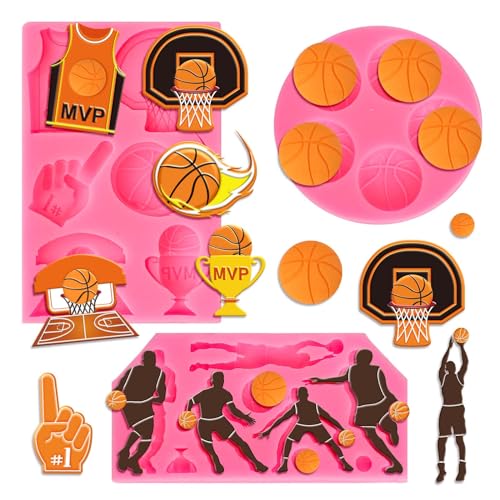 Whaline 3 Packungen Basketball-Fondant-Formen, Sportmotive, Silikonformen, Basketball, Schokolade, Süßigkeiten, Form für Küche, Party, Backen, Zucker, Handwerk, Gummi, Harz, Ton, Dekorzubehör von Whaline