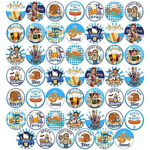 Whaline 48 Stück Oktoberfest Buttons Pins Bayerischer Stil Abzeichen 16 Muster Bedruckte Pins Buttons Brosche für Oktoberfest Festlichkeiten Familie Freunde Party Supplies Bierfest Dekorationen von Whaline