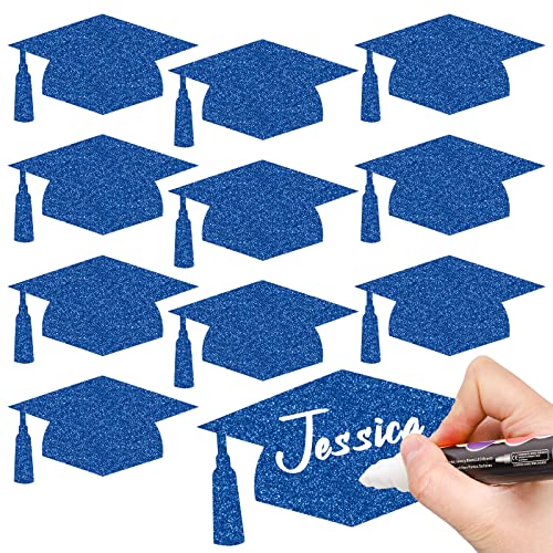 Whaline 50 Stück Grad Kappen Ausschnitte Glitzer Blau Abschluss Papier Schneiden mit 100 Stück Klebepunkte Grad Kappe mit Quaste Form Konfetti für High School College Abschluss Party Supplies, 5,7 Zoll von Whaline