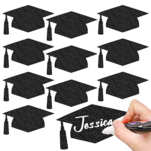 Whaline 50 Stück Grad Kappen Ausschnitte Glitzer Schwarz Abschluss Papier Schneiden mit 100 Stück Klebepunkte Grad Kappe mit Quaste Form Konfetti für High School College Abschluss Party Supplies, 5,7 Zoll von Whaline