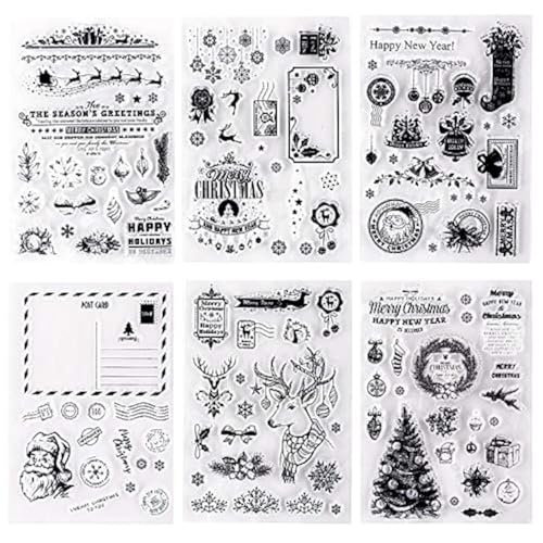 Whaline 6 Blatt Weihnachtsthema Silikon Clear Stamps Siegelblöcke für die Kartenherstellung Scrapbooking Dekoration Wörter Journaling DIY Album von Whaline